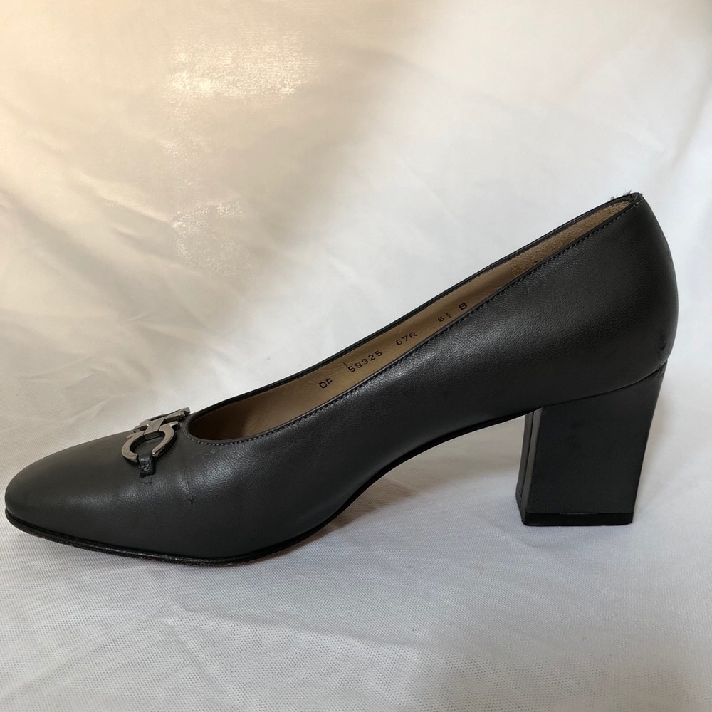 Salvatore Ferragamo w/Box Pewter Leather & Buckle